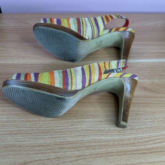 MODA Womens High Heels Slingbacks Shoes 9M Multicolor Zebra Stripe Gum - Picture 14 of 16